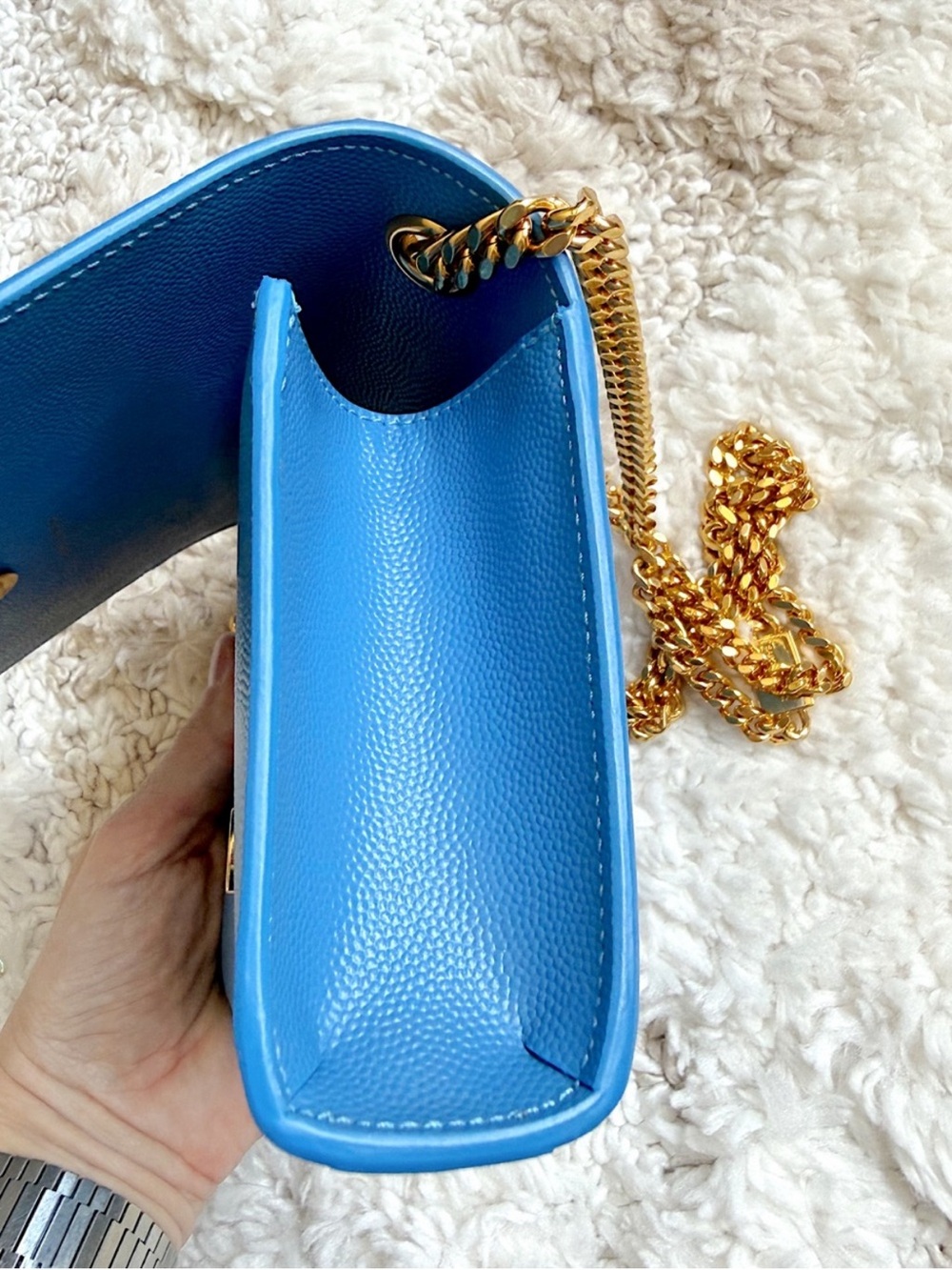 Saint Laurent YSL small Kate blue gold chain flap bag crossbody shoulder bag - Picture 14 of 14
